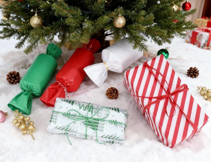 LOADSFUN 120 Sheets Christmas Tissue Paper for Gift Bags, Red Green and White Tissue Paper Bulk Assorted Design Gift Wrapping Paper for Crafts Holiday Decor - Image 5